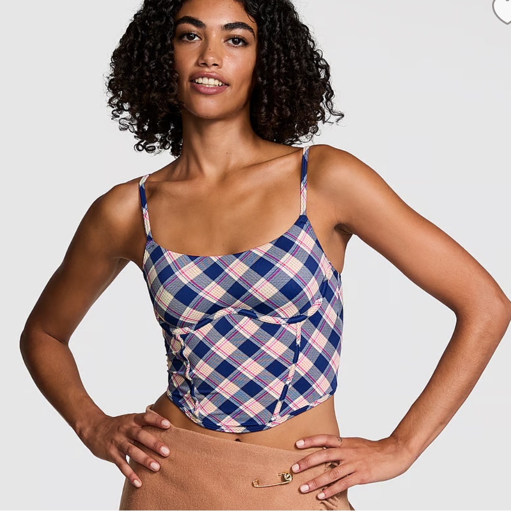 PINK Victoria's Secret Navy Plaid Cropped Tank Top